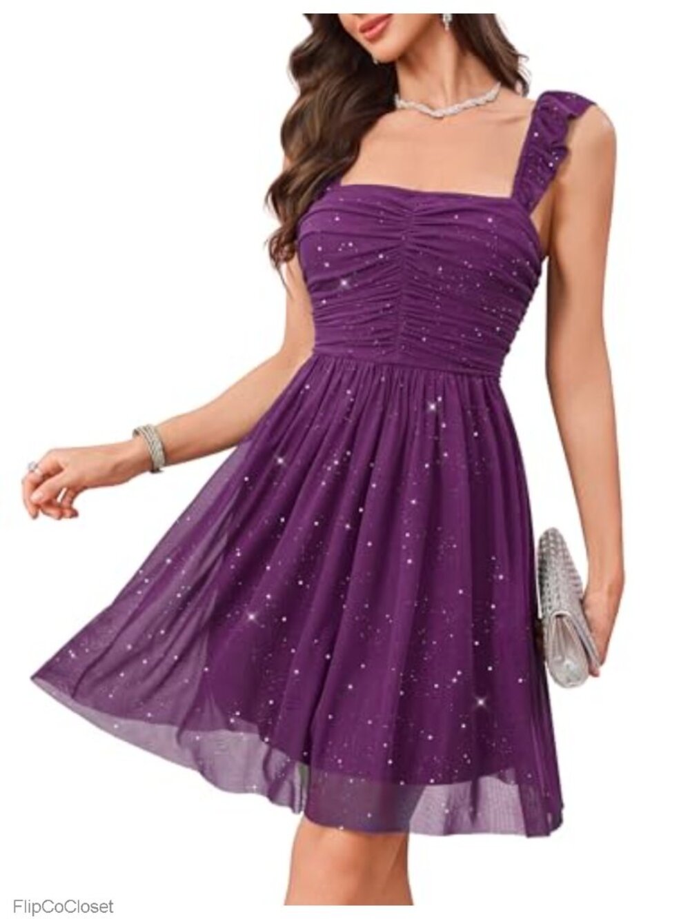 Sparkly Cocktail Dress Ruffle Strap Sequin Homecoming Prom Short Formal